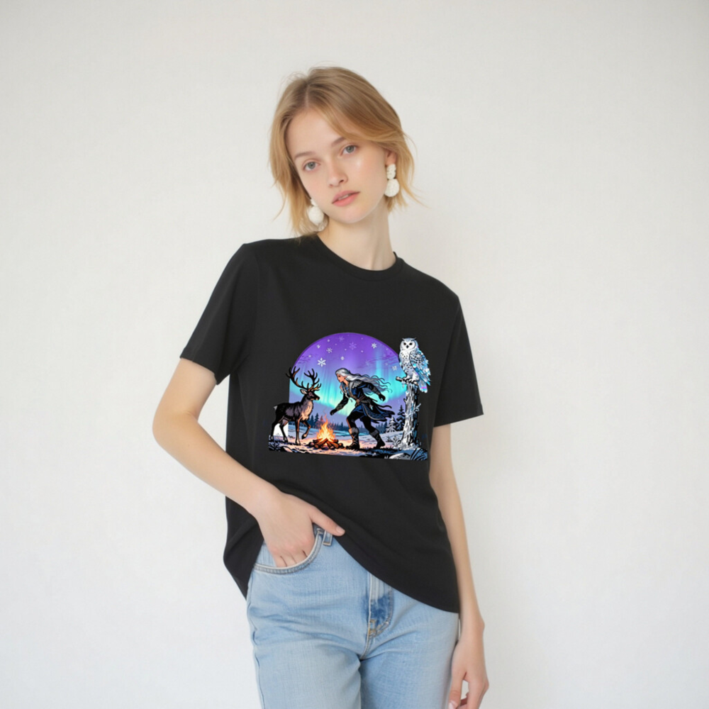 Unisex Organic Cotton T-Shirt | Winter Warrior with Reindeer & Owl - Image 4
