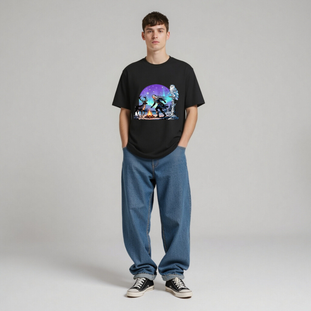 Unisex Organic Cotton T-Shirt | Winter Warrior with Reindeer & Owl - Image 6
