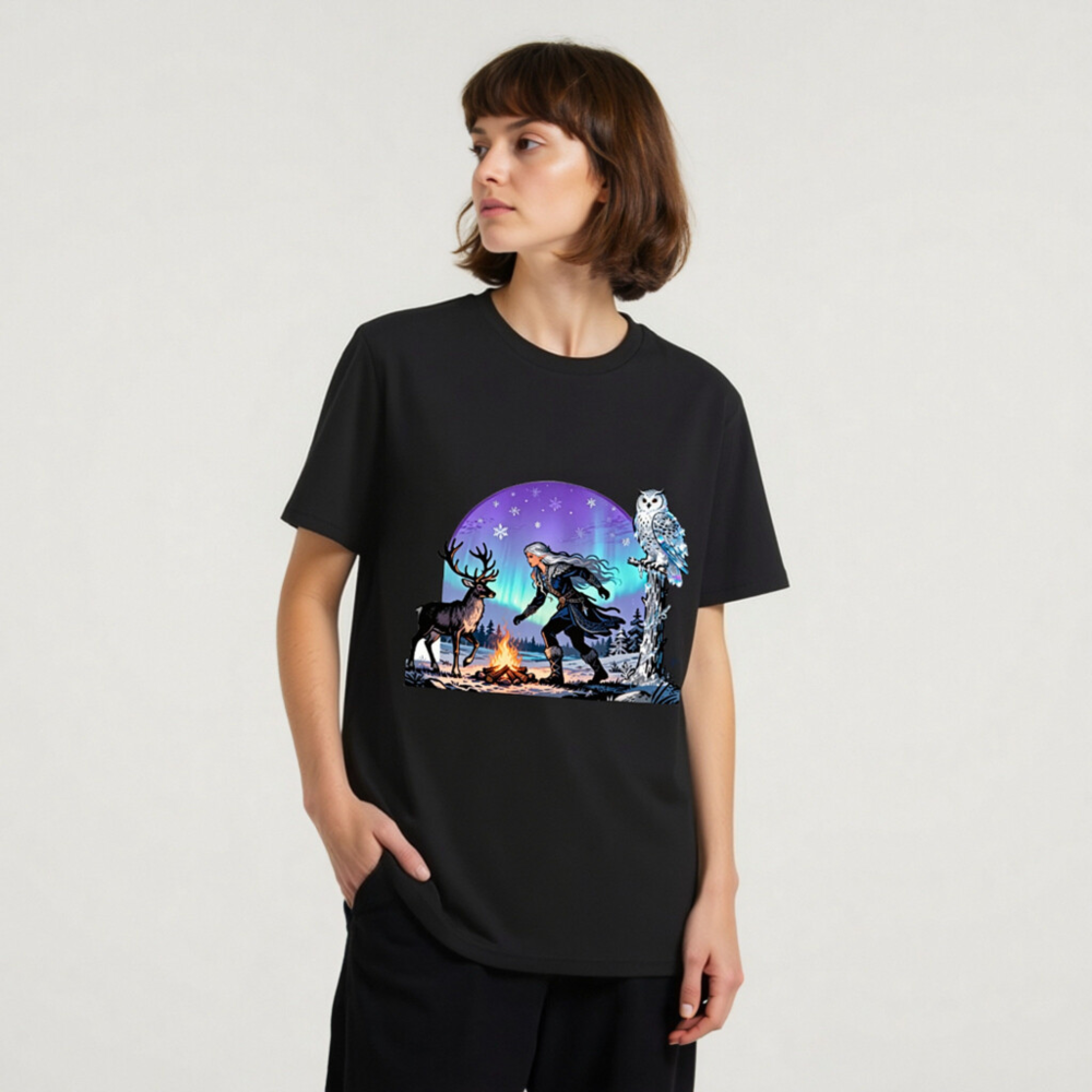Unisex Organic Cotton T-Shirt | Winter Warrior with Reindeer & Owl - Image 7