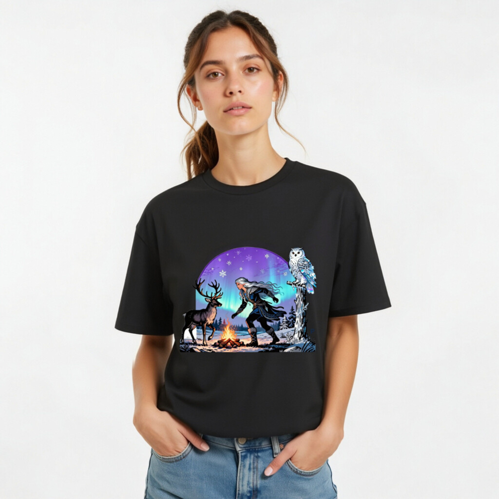 Unisex Organic Cotton T-Shirt | Winter Warrior with Reindeer & Owl - Image 8