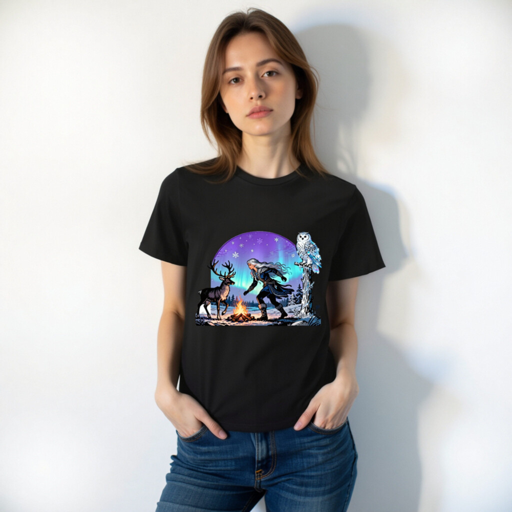 Unisex Organic Cotton T-Shirt | Winter Warrior with Reindeer & Owl - Image 9