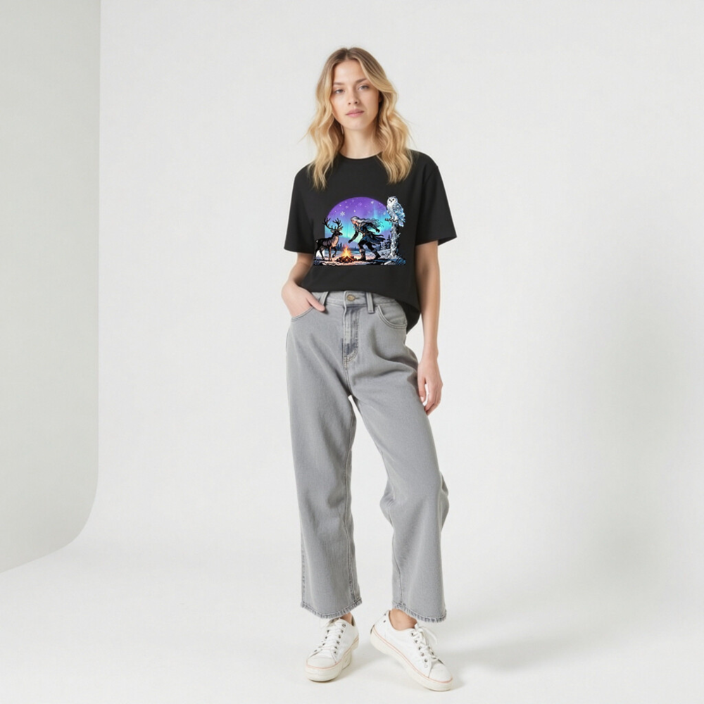 Unisex Organic Cotton T-Shirt | Winter Warrior with Reindeer & Owl - Image 10