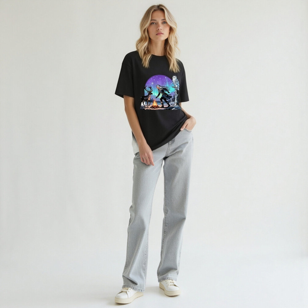 Unisex Organic Cotton T-Shirt | Winter Warrior with Reindeer & Owl - Image 11