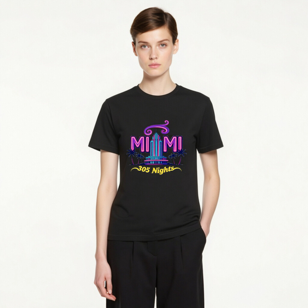 Miami 305 Nights Unisex Staple T-Shirt - Neon Art, Classic Fit - Image 3