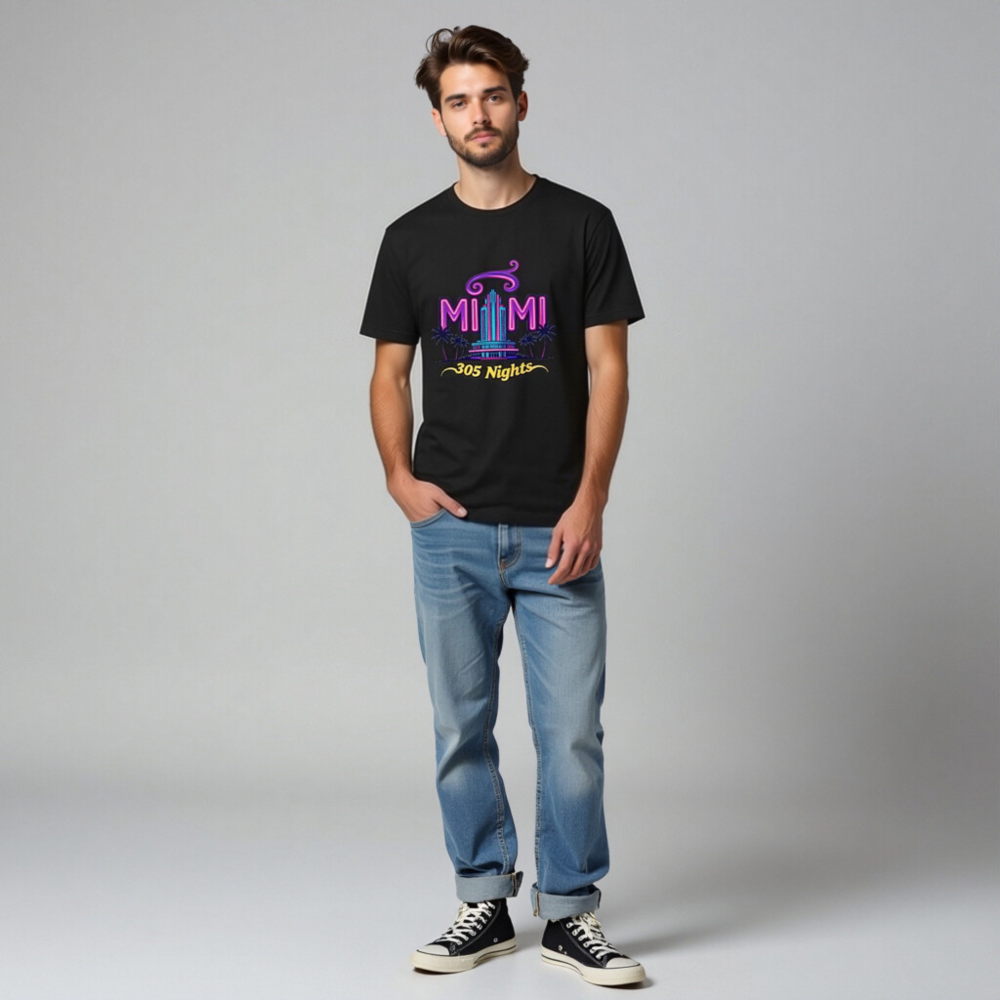 Miami 305 Nights Unisex Staple T-Shirt - Neon Art, Classic Fit - Image 6