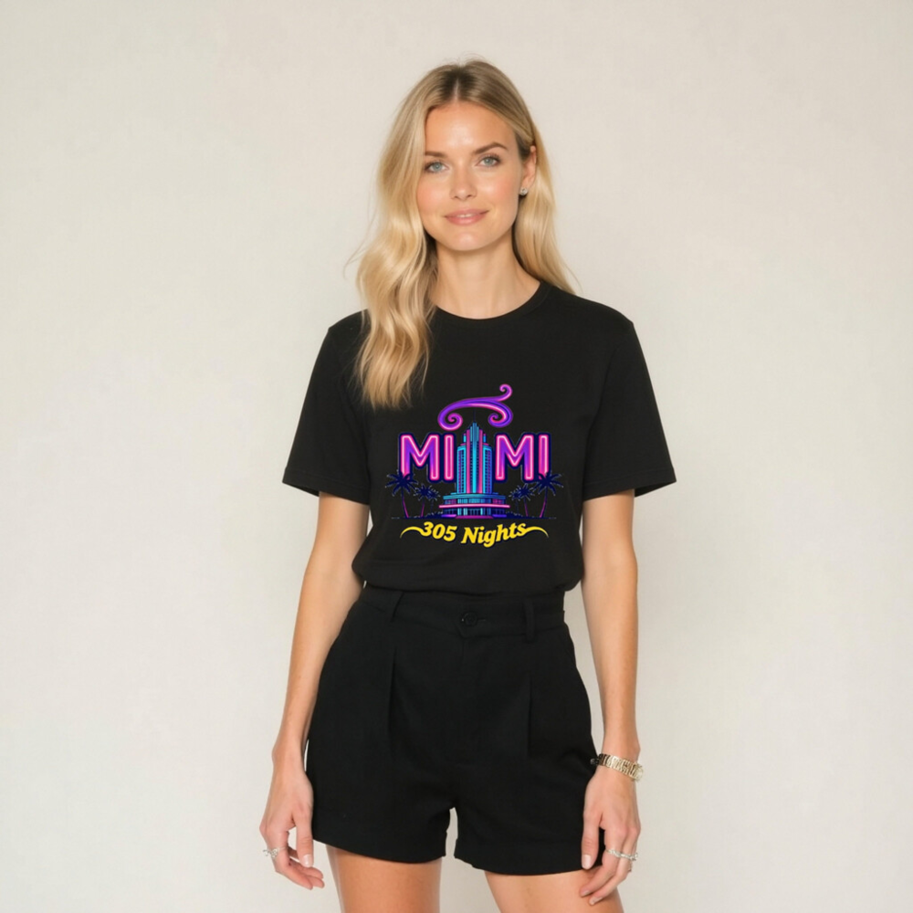 Miami 305 Nights Unisex Staple T-Shirt - Neon Art, Classic Fit - Image 7