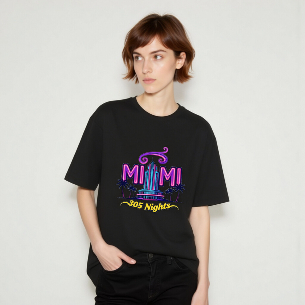 Miami 305 Nights Unisex Staple T-Shirt - Neon Art, Classic Fit - Image 8