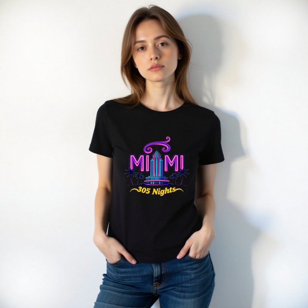 Miami 305 Nights Unisex Staple T-Shirt - Neon Art, Classic Fit - Image 9
