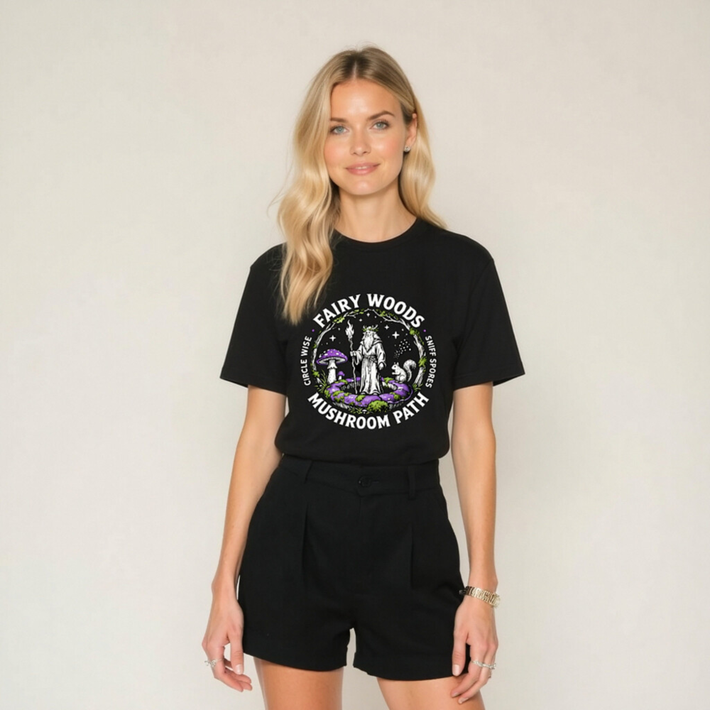 Fairy Woods Mushroom Path Unisex T-Shirt - Circle Wise, Sniff Spores - Image 7