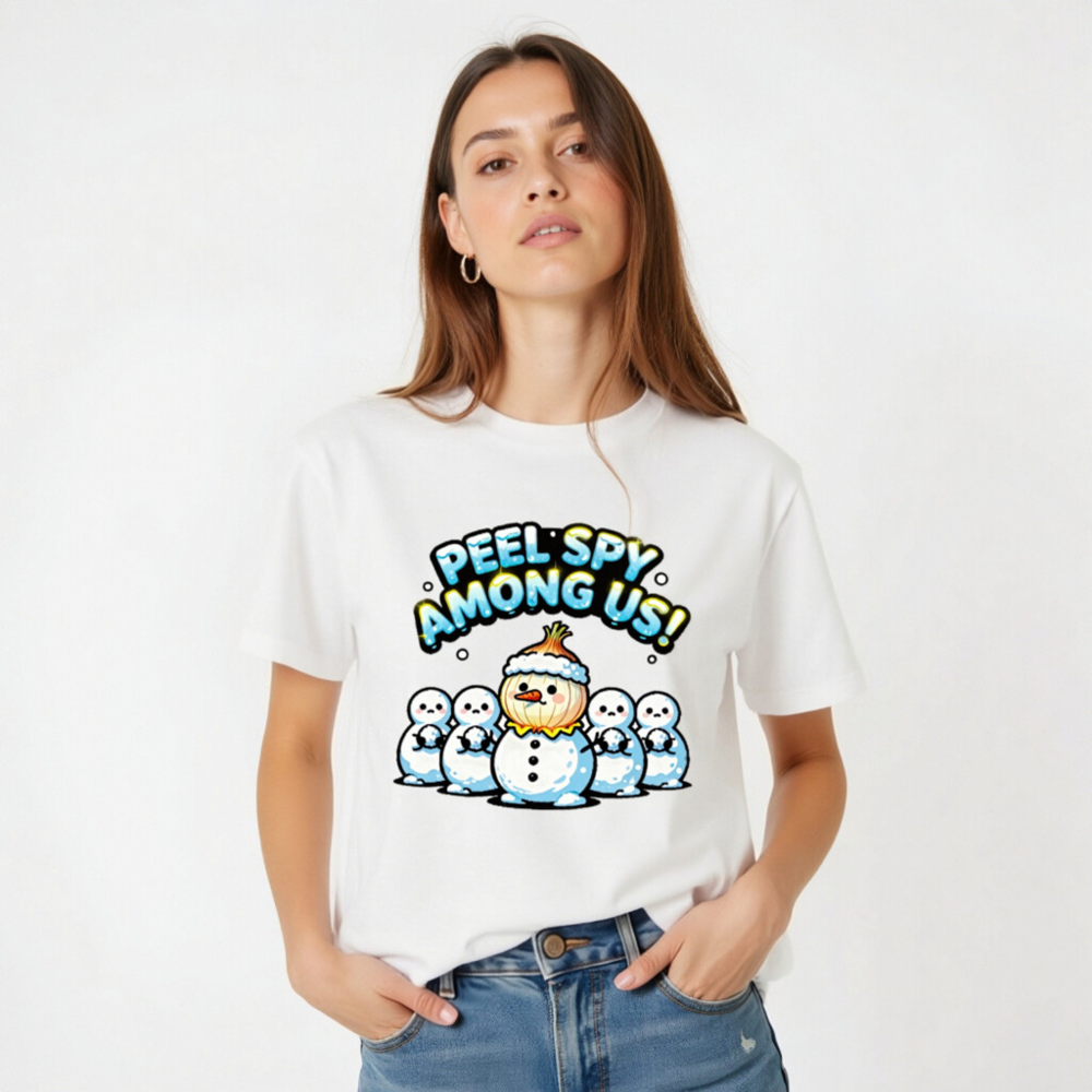 Peel Spy Among Us Unisex T-Shirt - Onion Snowman Design - Image 2
