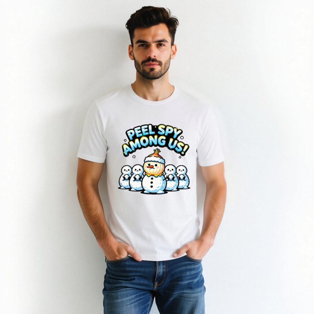 Peel Spy Among Us Unisex T-Shirt - Onion Snowman Design - Image 3