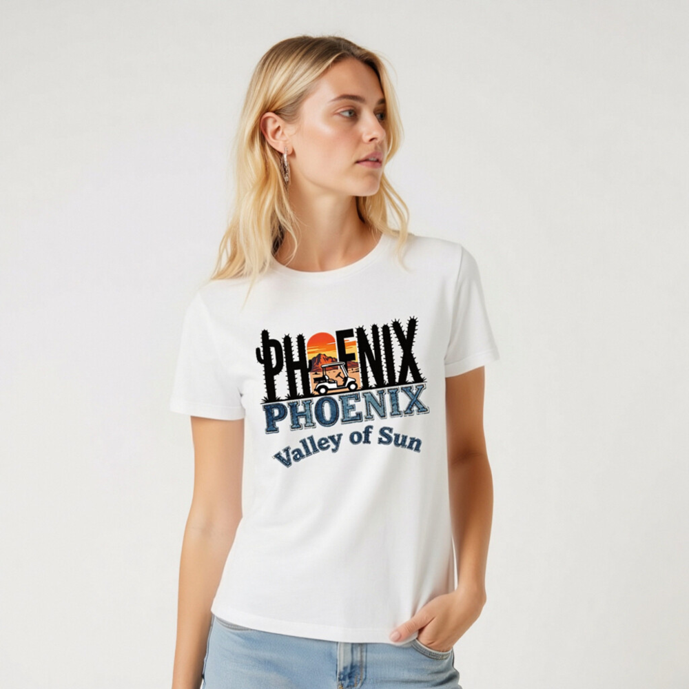Phoenix Valley of Sun Unisex T-Shirt - Cactus Sunset Golf Cart Design - Image 5