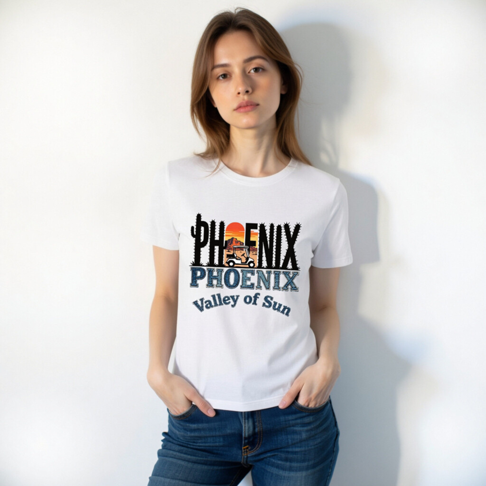 Phoenix Valley of Sun Unisex T-Shirt - Cactus Sunset Golf Cart Design - Image 9