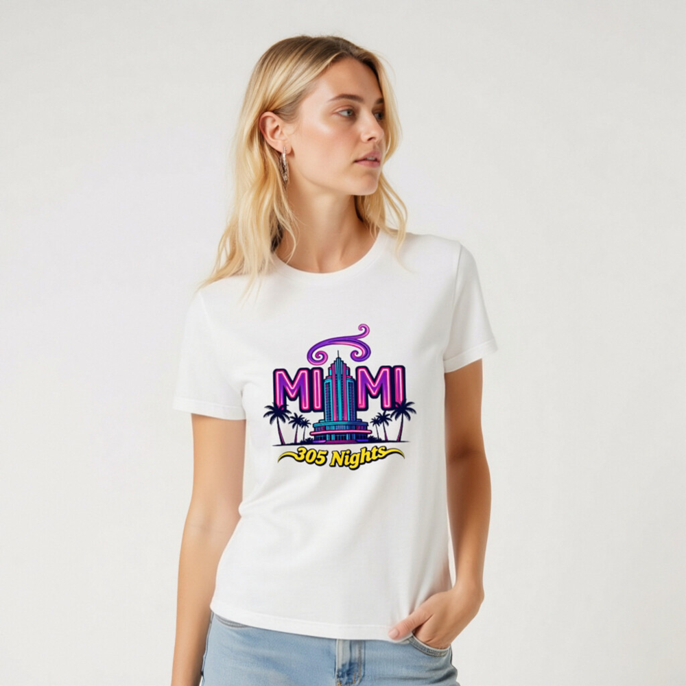 Miami 305 Nights Unisex Staple T-Shirt | Neon Art, Palm Tree Design - Image 5