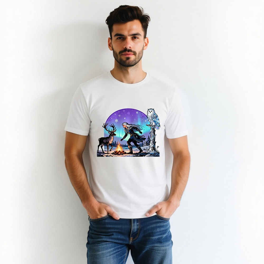 Unisex Staple T-Shirt with Winter Fantasy Deer & Owl Design - Soft Cotton Tee - Image 3