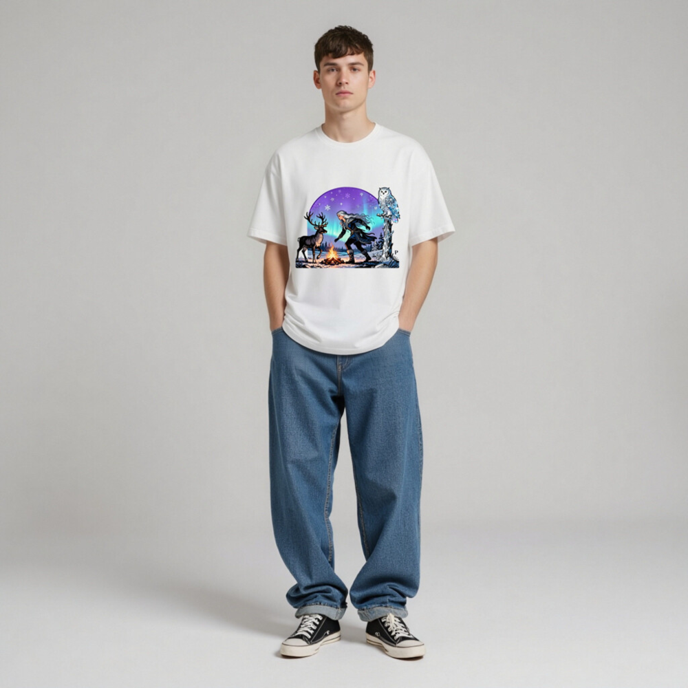 Unisex Staple T-Shirt with Winter Fantasy Deer & Owl Design - Soft Cotton Tee - Image 4