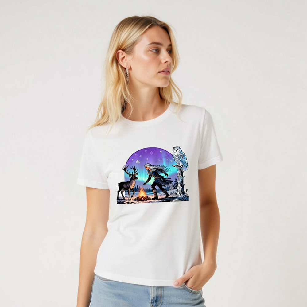 Unisex Staple T-Shirt with Winter Fantasy Deer & Owl Design - Soft Cotton Tee - Image 5