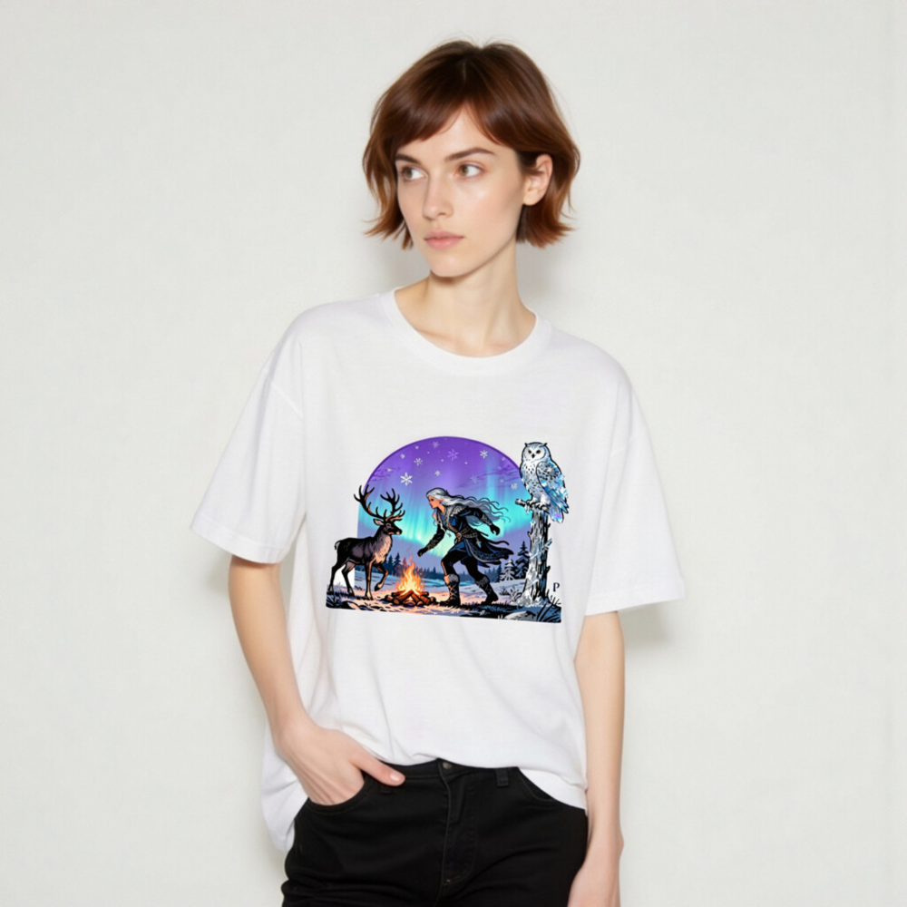 Unisex Staple T-Shirt with Winter Fantasy Deer & Owl Design - Soft Cotton Tee - Image 7