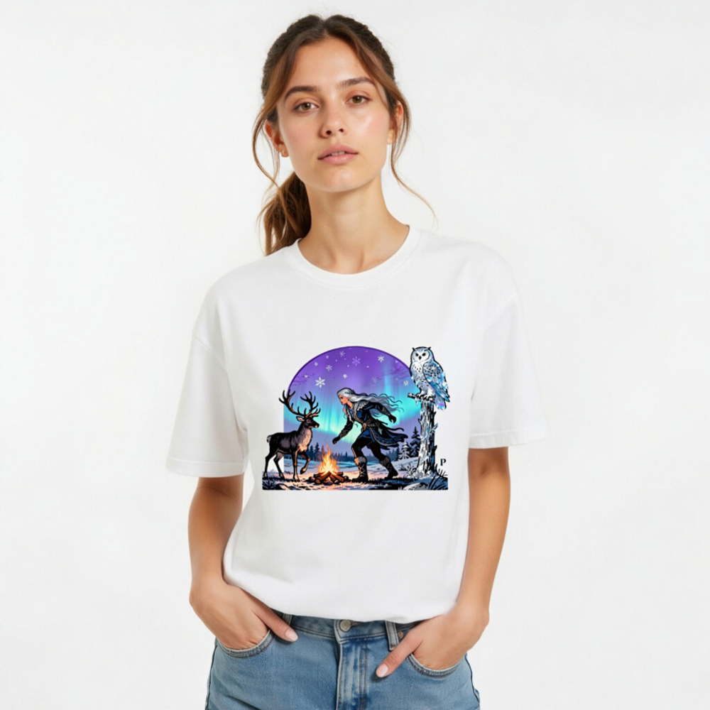 Unisex Staple T-Shirt with Winter Fantasy Deer & Owl Design - Soft Cotton Tee - Image 8