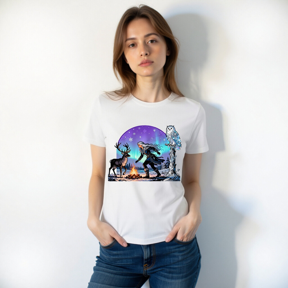 Unisex Staple T-Shirt with Winter Fantasy Deer & Owl Design - Soft Cotton Tee - Image 9