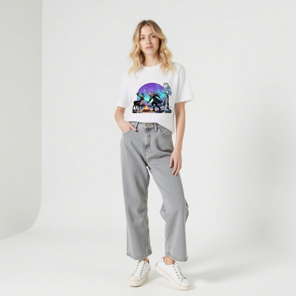 Unisex Staple T-Shirt with Winter Fantasy Deer & Owl Design - Soft Cotton Tee - Image 10