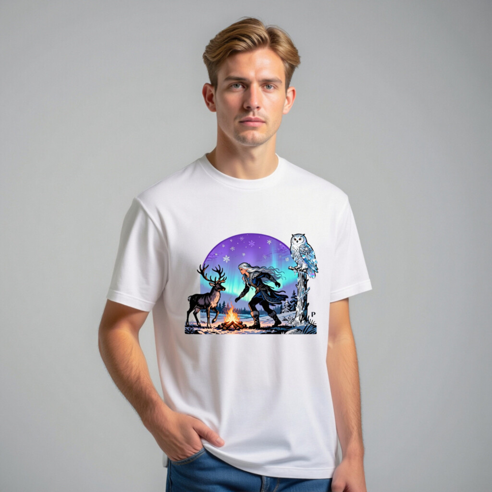 Unisex Staple T-Shirt with Winter Fantasy Deer & Owl Design - Soft Cotton Tee - Image 11