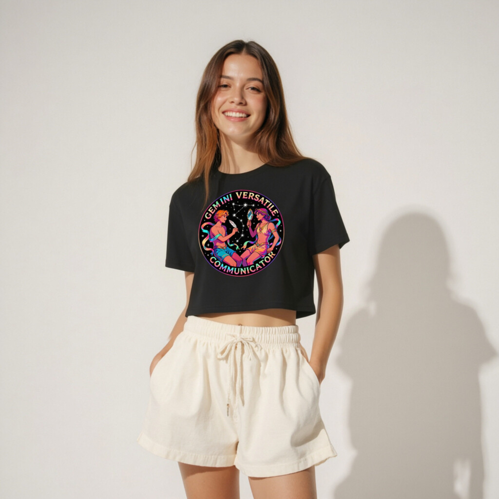 Gemini Versatile Communicator Women's Crop Top - Rainbow Astrology Design - Image 4