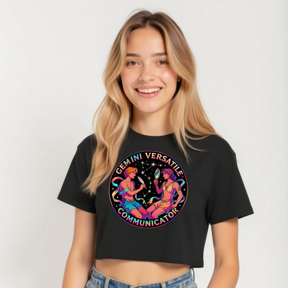 Gemini Versatile Communicator Women's Crop Top - Rainbow Astrology Design - Image 5