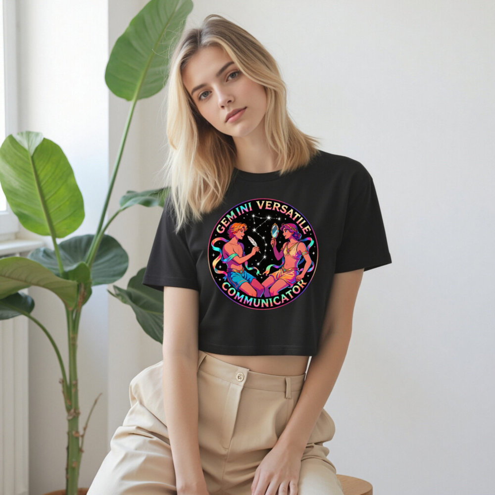 Gemini Versatile Communicator Women's Crop Top - Rainbow Astrology Design - Image 9
