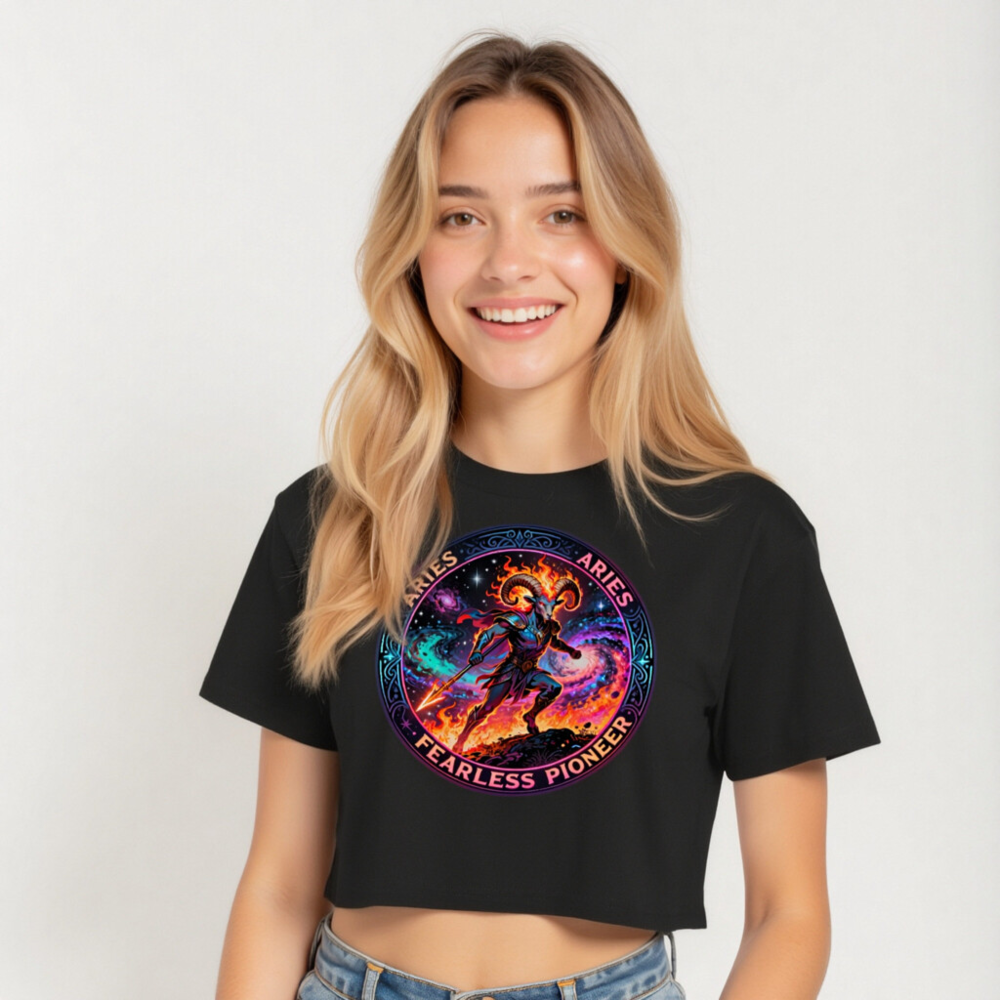 Aries Fearless Pioneer Women's Crop Top - Cosmic Ram Warrior Design - Image 5