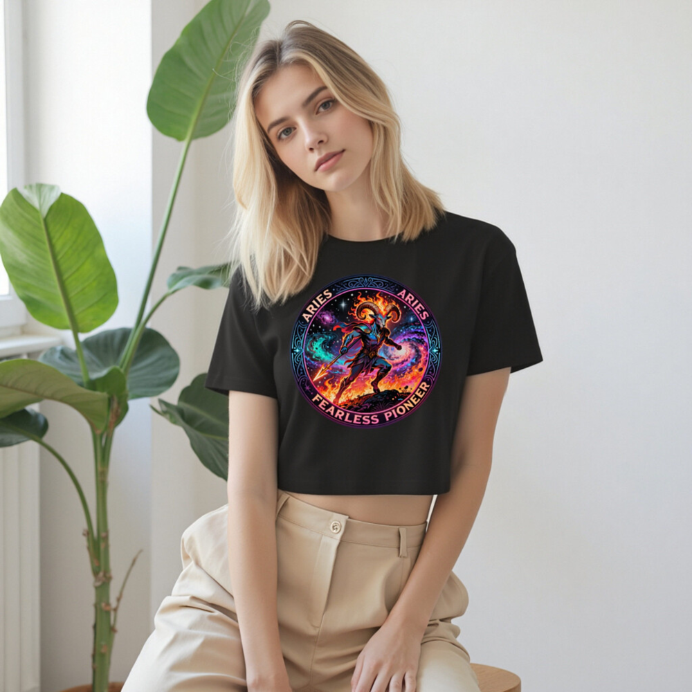Aries Fearless Pioneer Women's Crop Top - Cosmic Ram Warrior Design - Image 9
