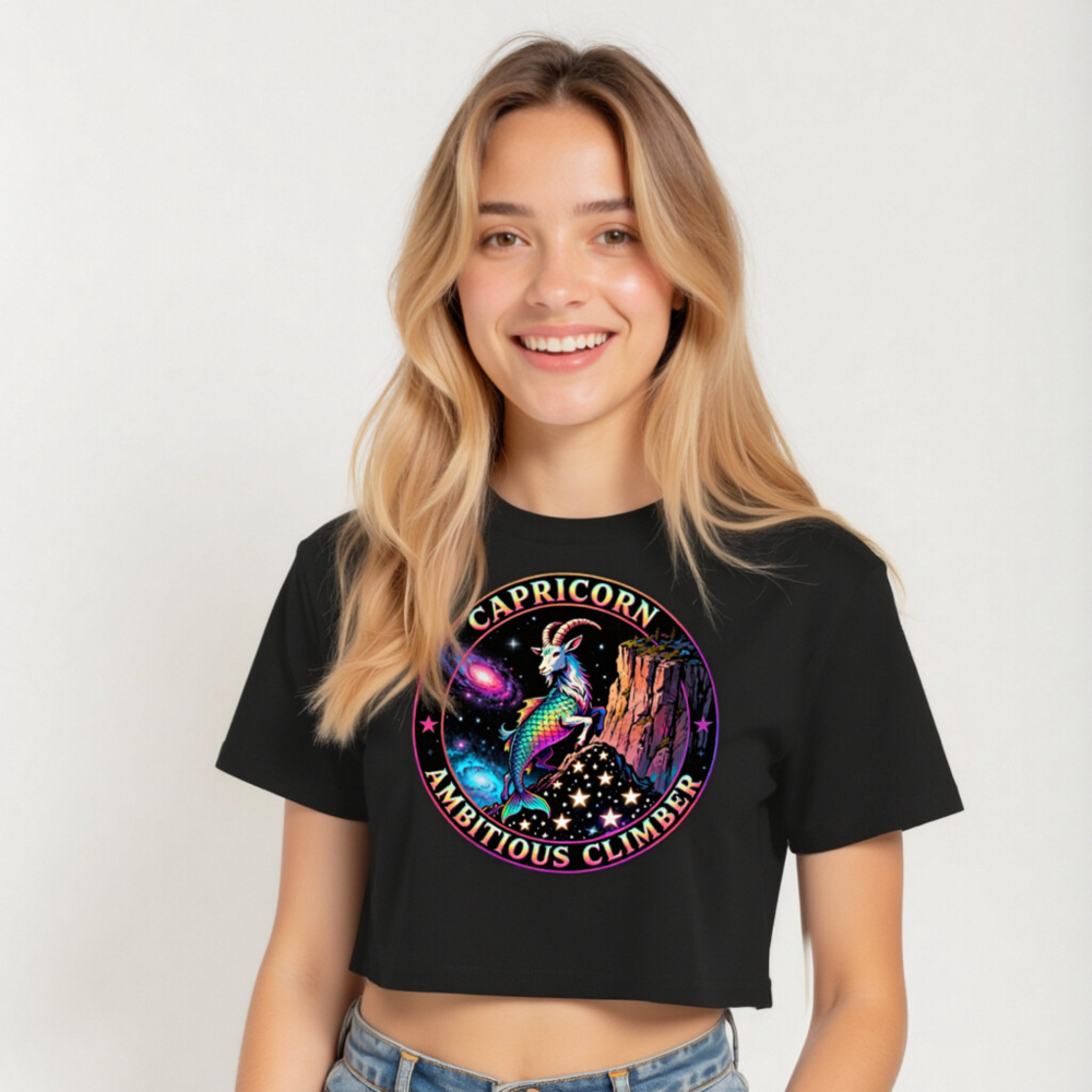 Capricorn Zodiac Crop Top - Ambitious Climber, Rainbow Goat Design - Image 5
