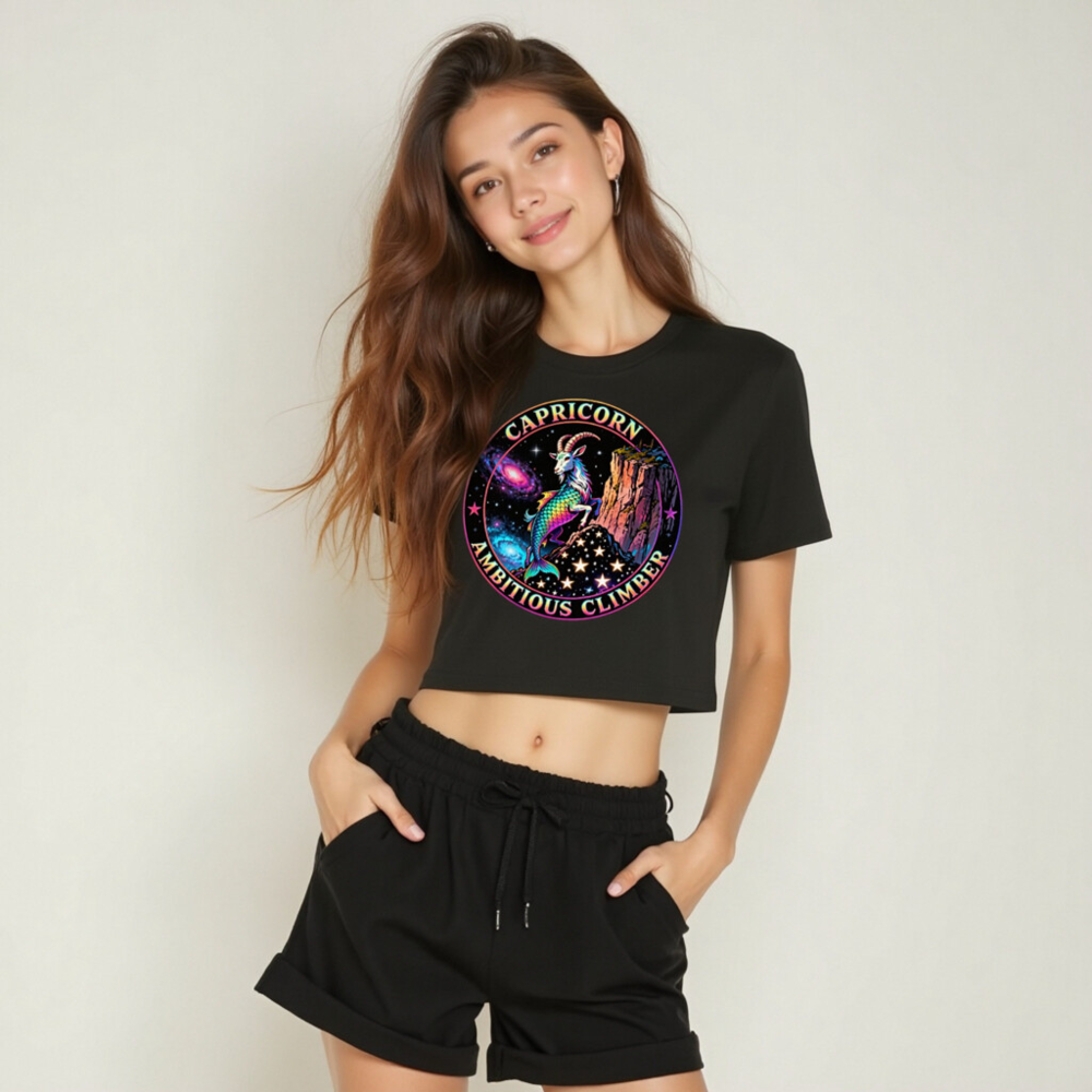 Capricorn Zodiac Crop Top - Ambitious Climber, Rainbow Goat Design - Image 6