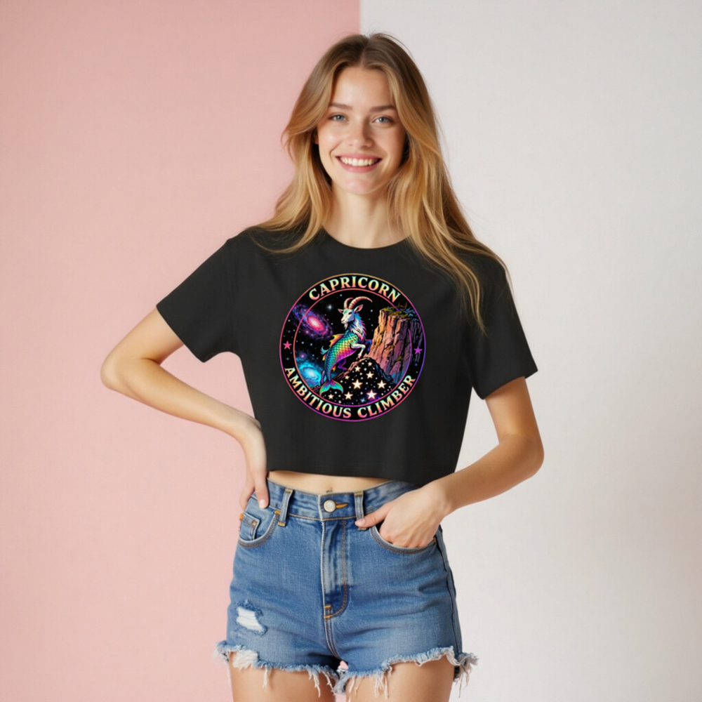 Capricorn Zodiac Crop Top - Ambitious Climber, Rainbow Goat Design - Image 8