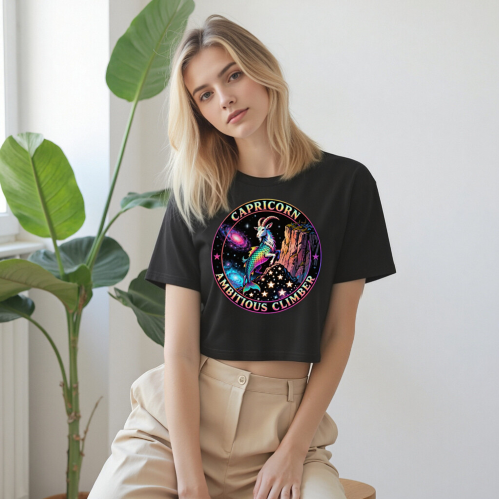 Capricorn Zodiac Crop Top - Ambitious Climber, Rainbow Goat Design - Image 9