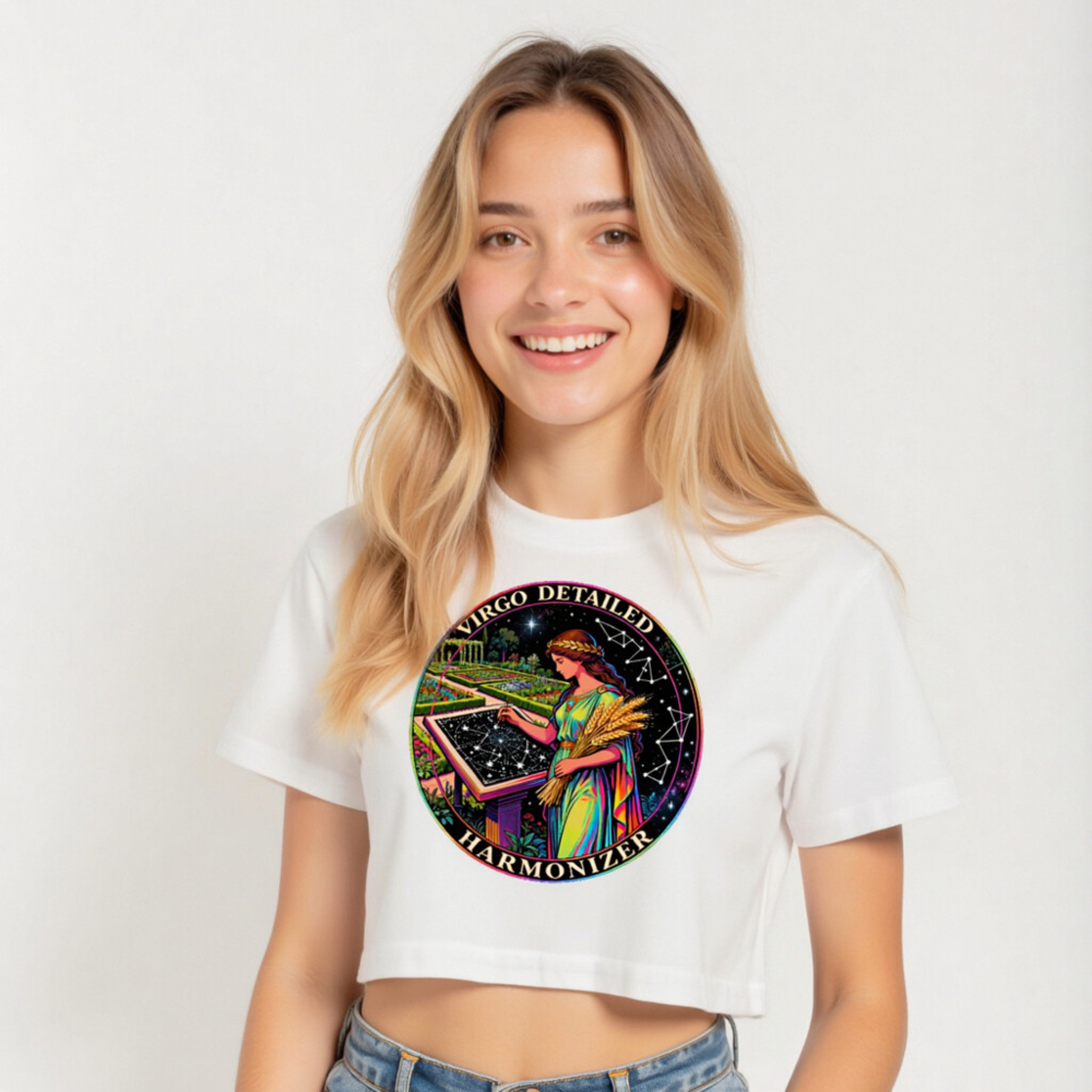 Virgo Detailed Harmonizer Women's Crop Top - Rainbow Goddess Astrology Tee - Image 5
