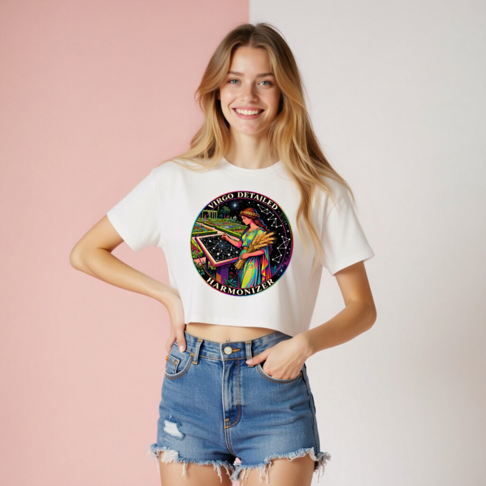 Virgo Detailed Harmonizer Women's Crop Top - Rainbow Goddess Astrology Tee - Image 8