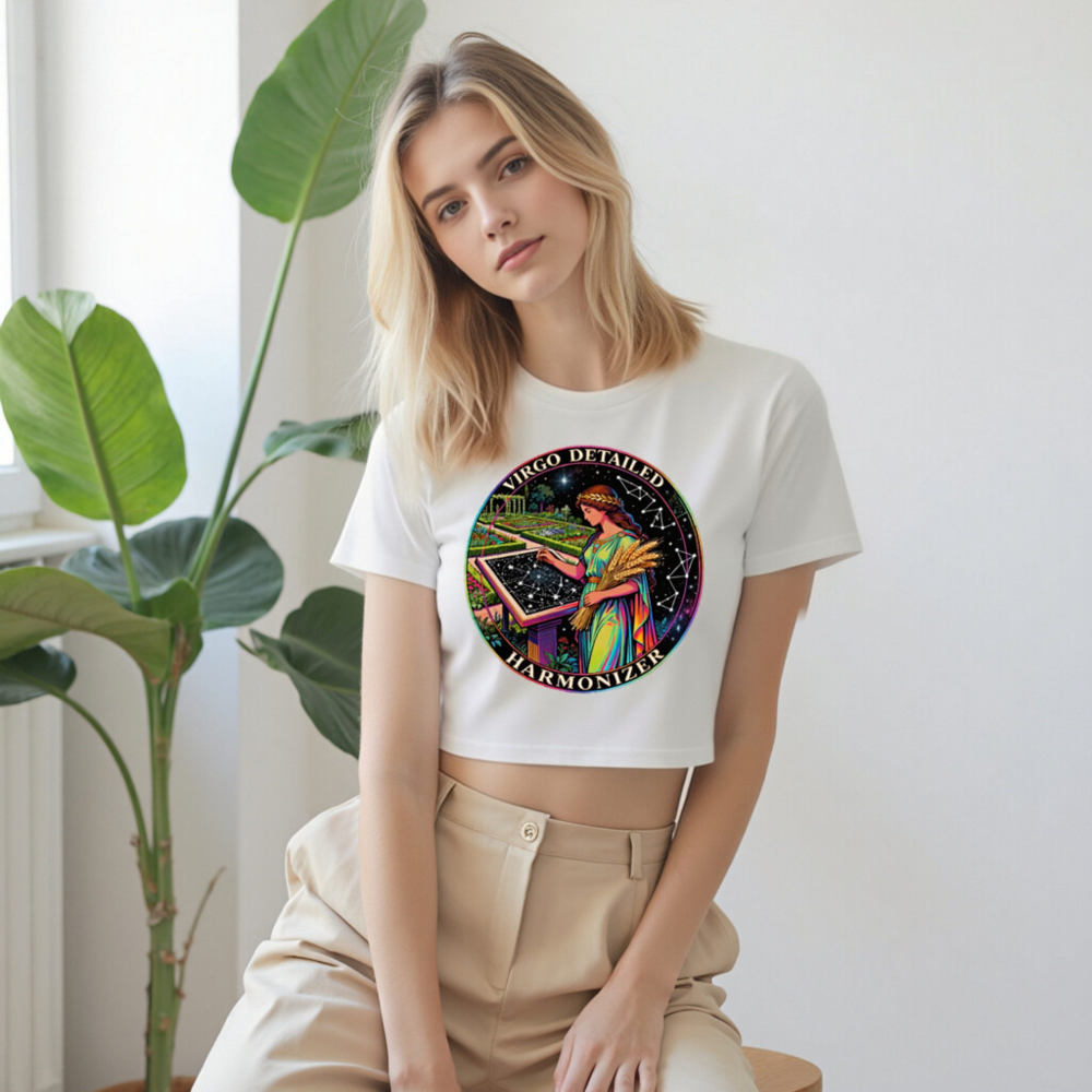 Virgo Detailed Harmonizer Women's Crop Top - Rainbow Goddess Astrology Tee - Image 9