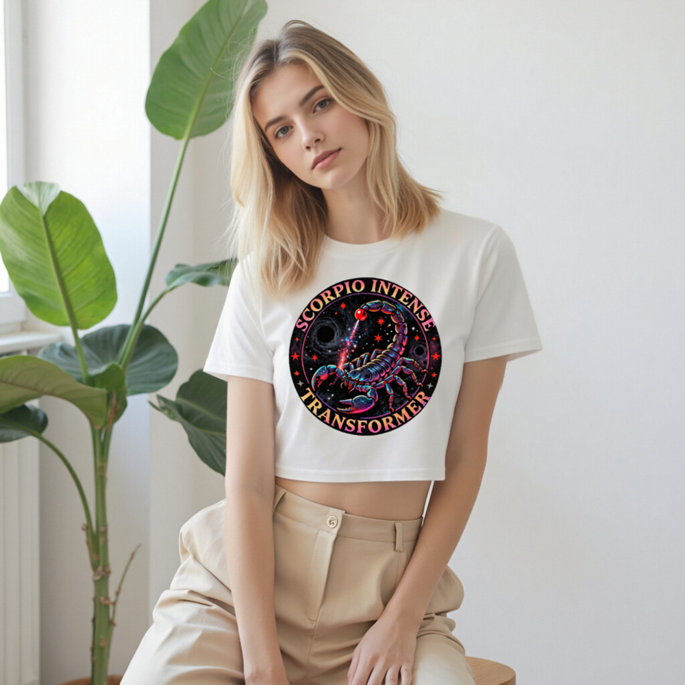 Scorpio Intense Transformer Women's Crop Top - Neon Scorpion Cosmic Design - Image 7