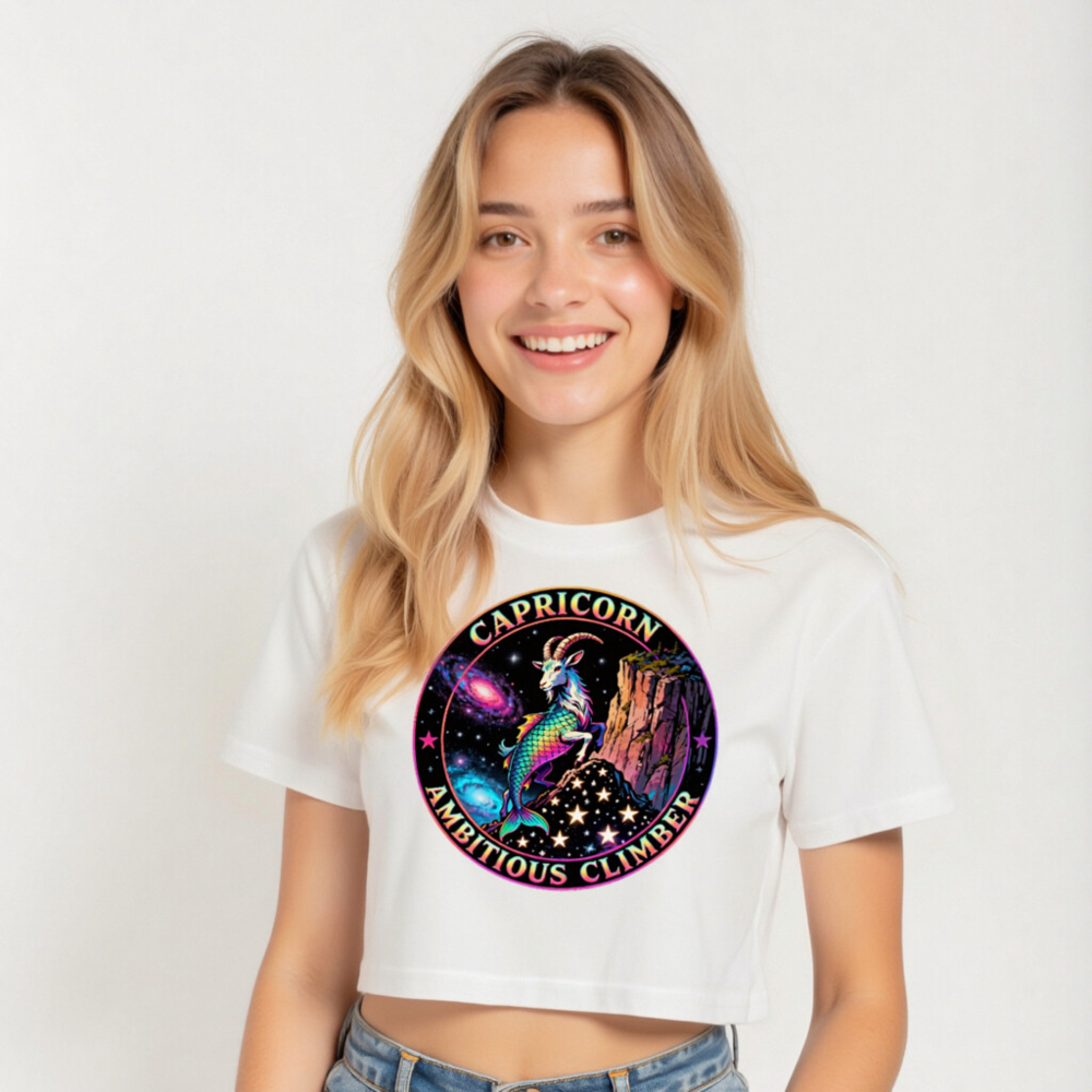 Capricorn Ambitious Climber Women's Crop Top - Rainbow Goat Astral Design - Image 5