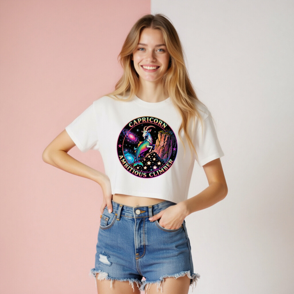 Capricorn Ambitious Climber Women's Crop Top - Rainbow Goat Astral Design - Image 8
