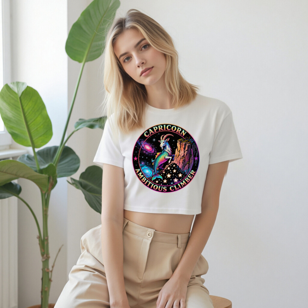 Capricorn Ambitious Climber Women's Crop Top - Rainbow Goat Astral Design - Image 9