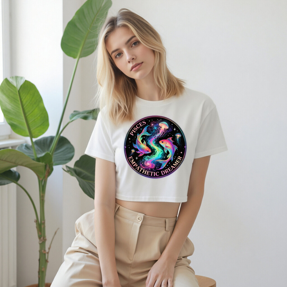 Women's Pisces Crop Top - Empathetic Dreamer Fish & Jellyfish Astrology Tee - Image 9
