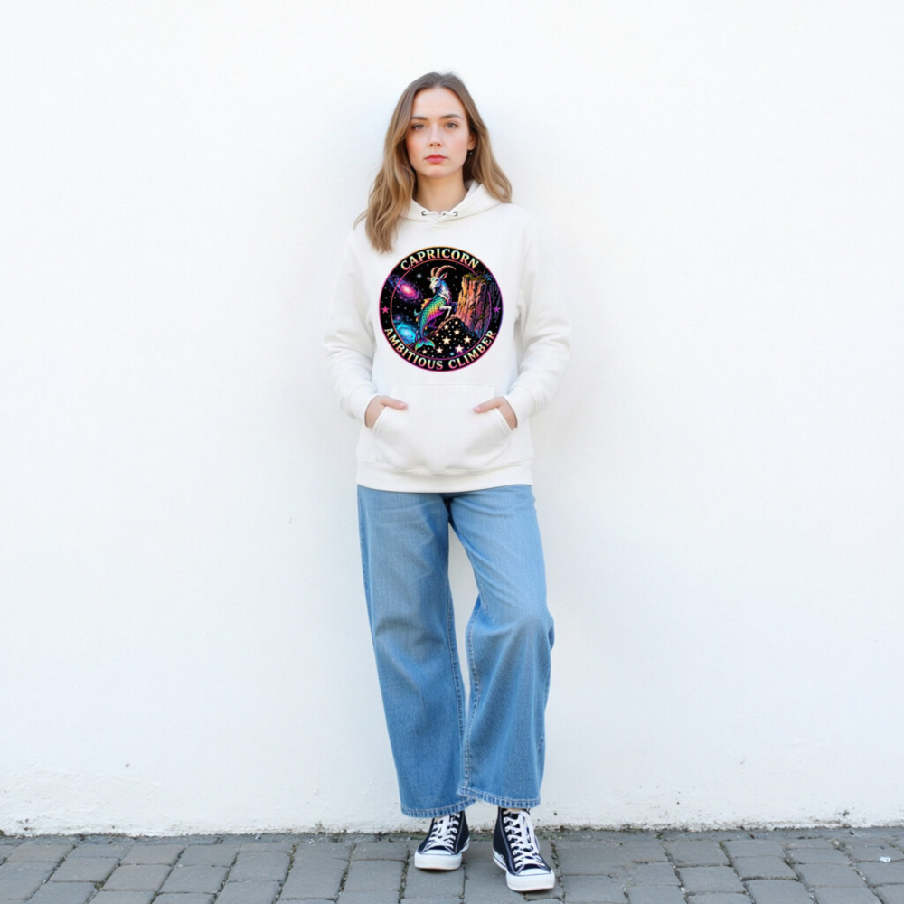 Capricorn Ambitious Climber Hoodie - Unisex Eco-Friendly Sweatshirt - Image 3