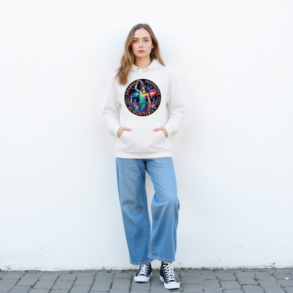 Unisex Eco Hoodie - Aquarius Zodiac Design, Innovative Humanitarian & Creative - Image 3