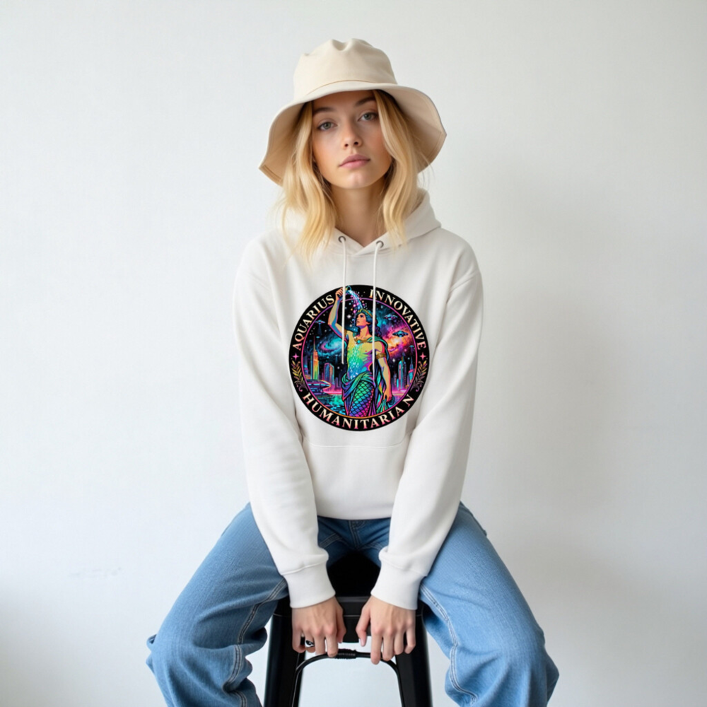 Unisex Eco Hoodie - Aquarius Zodiac Design, Innovative Humanitarian & Creative - Image 5