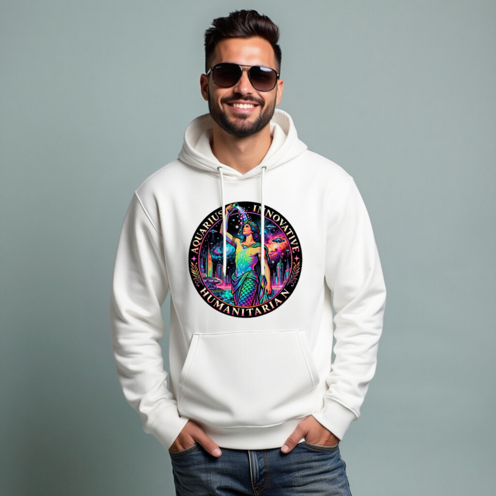 Unisex Eco Hoodie - Aquarius Zodiac Design, Innovative Humanitarian & Creative - Image 7