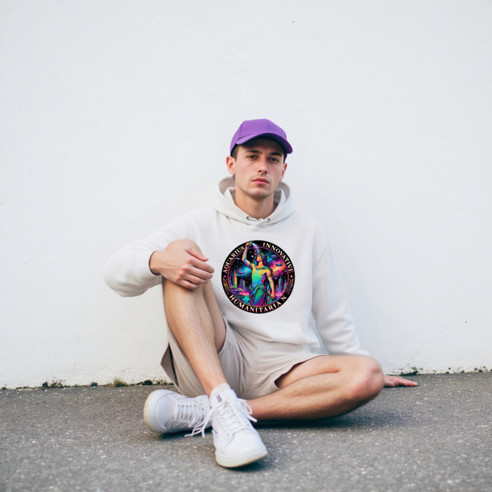 Unisex Eco Hoodie - Aquarius Zodiac Design, Innovative Humanitarian & Creative - Image 8