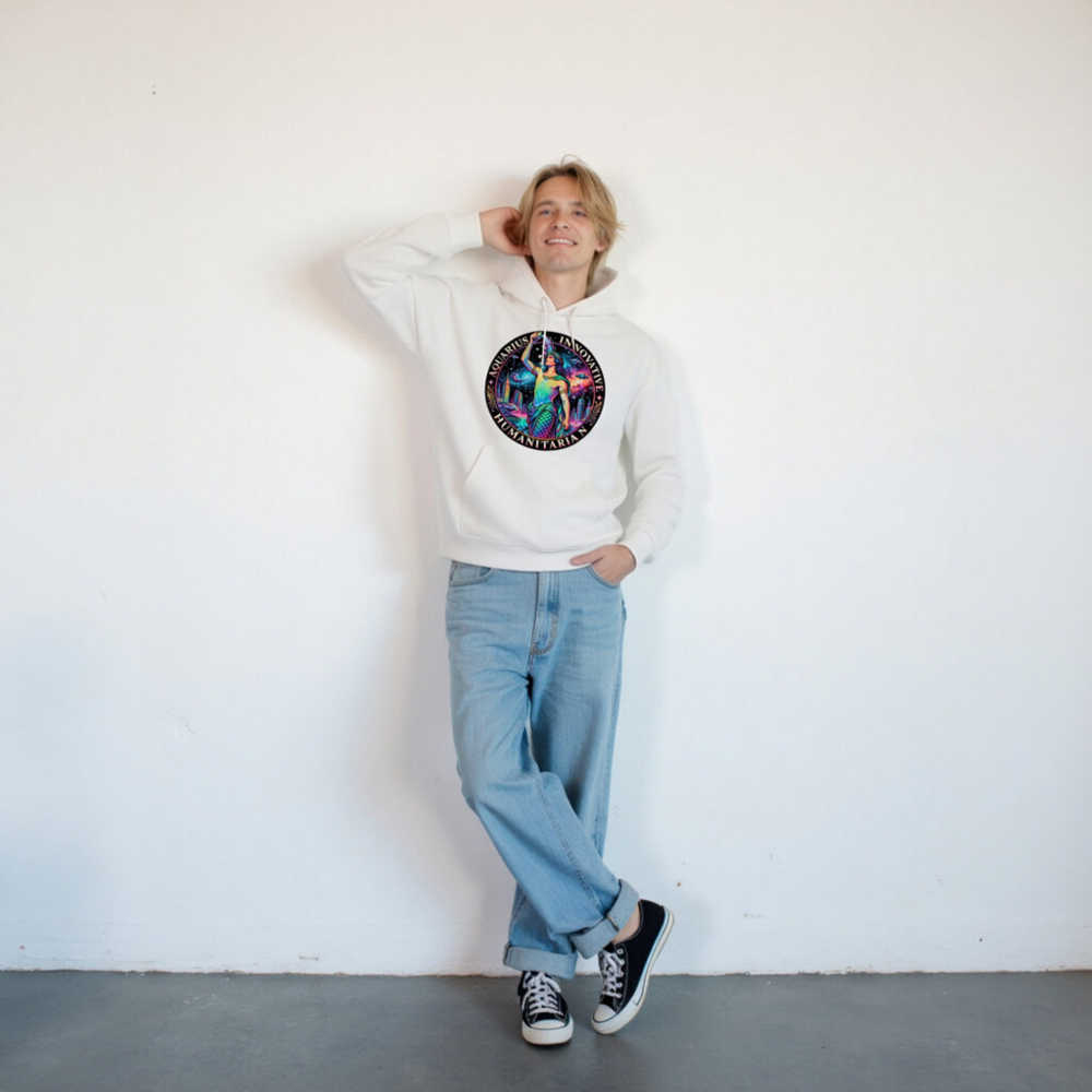 Unisex Eco Hoodie - Aquarius Zodiac Design, Innovative Humanitarian & Creative - Image 9