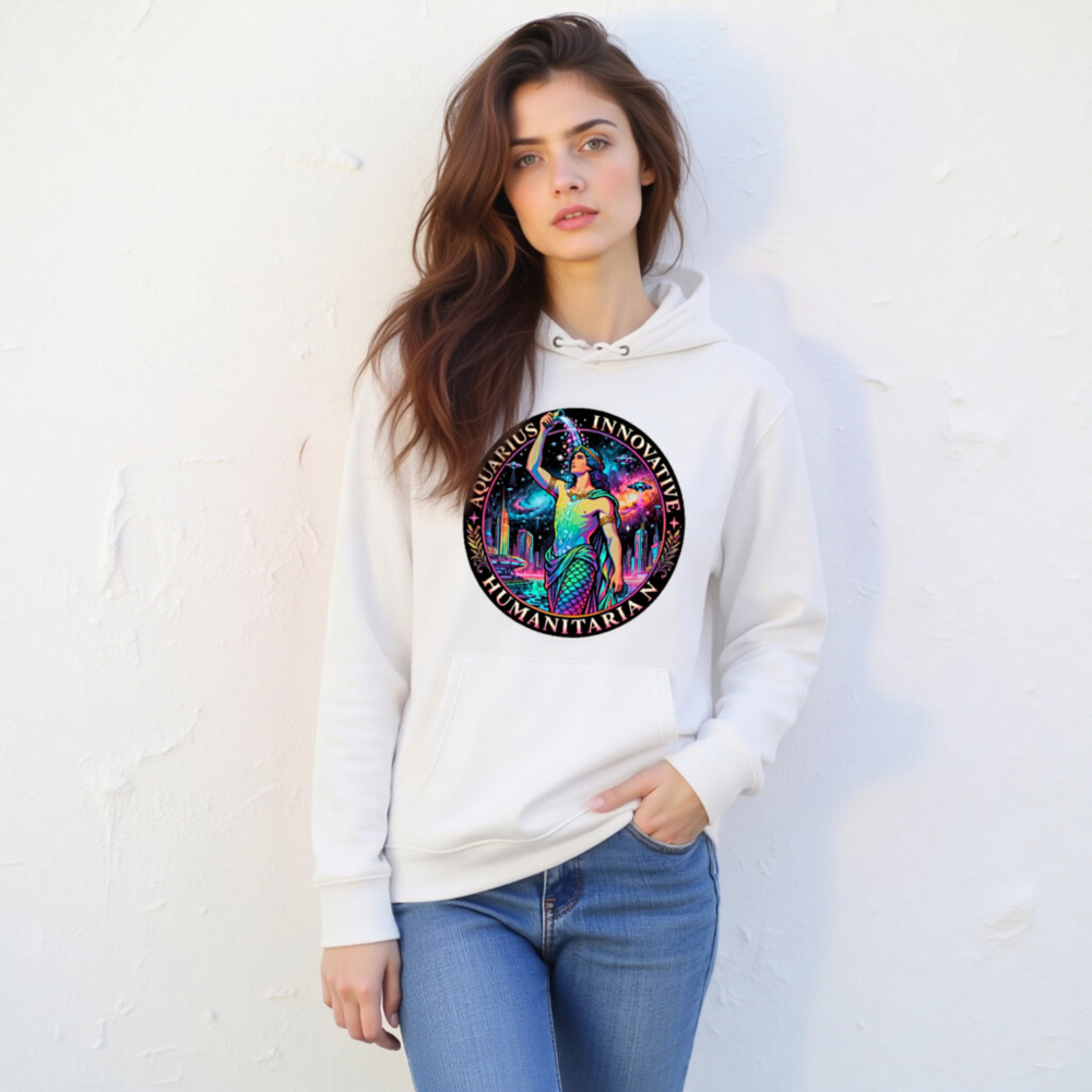 Unisex Eco Hoodie - Aquarius Zodiac Design, Innovative Humanitarian & Creative - Image 10